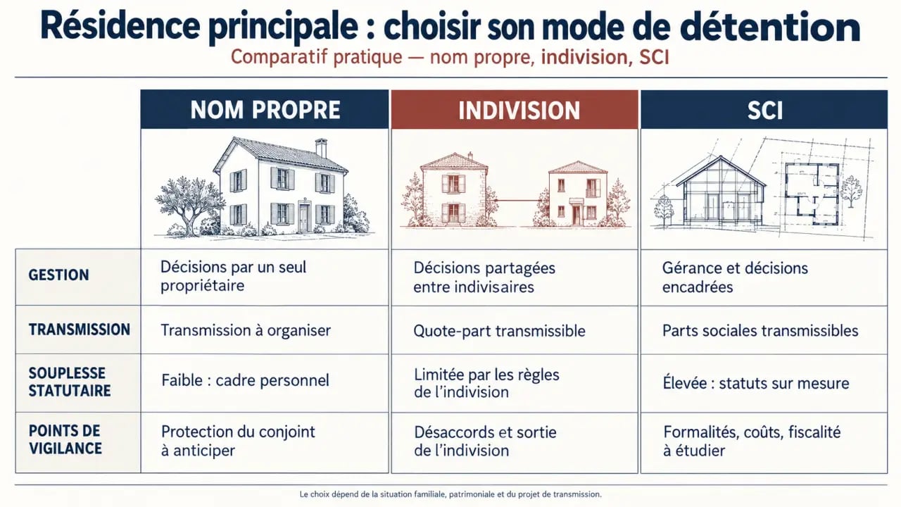 SCI résidence principale : comparaison entre achat en nom propre, indivision et SCI