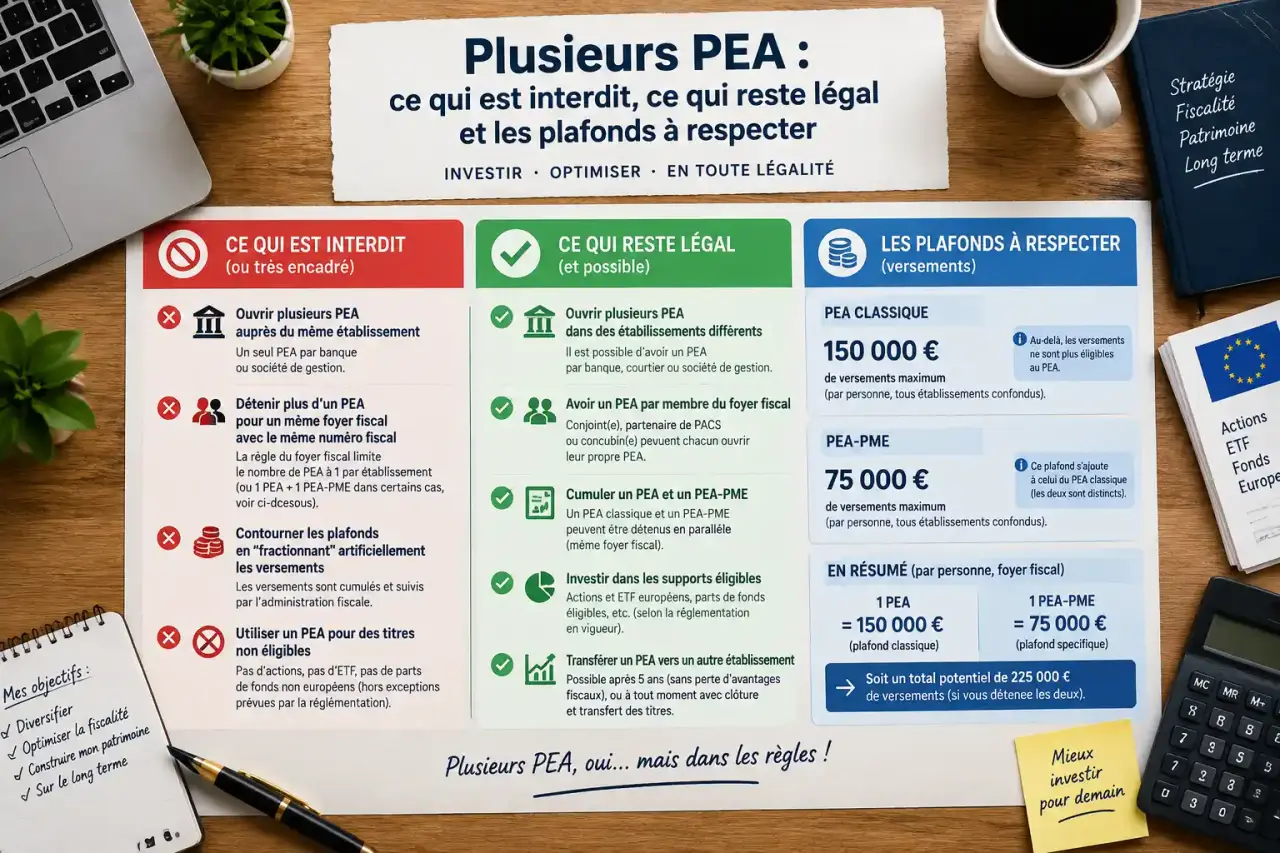 Plusieurs PEA : ce qui est interdit, ce qui reste légal et les plafonds à respecter
