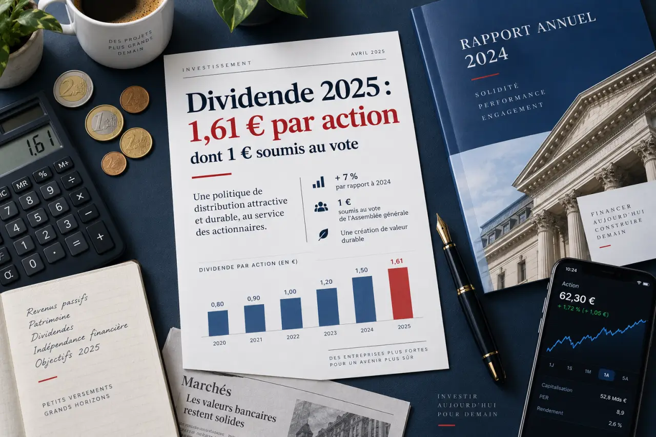 Dividende Société Générale 2025 : 1,61 € par action, dont 1 € reste soumis au vote