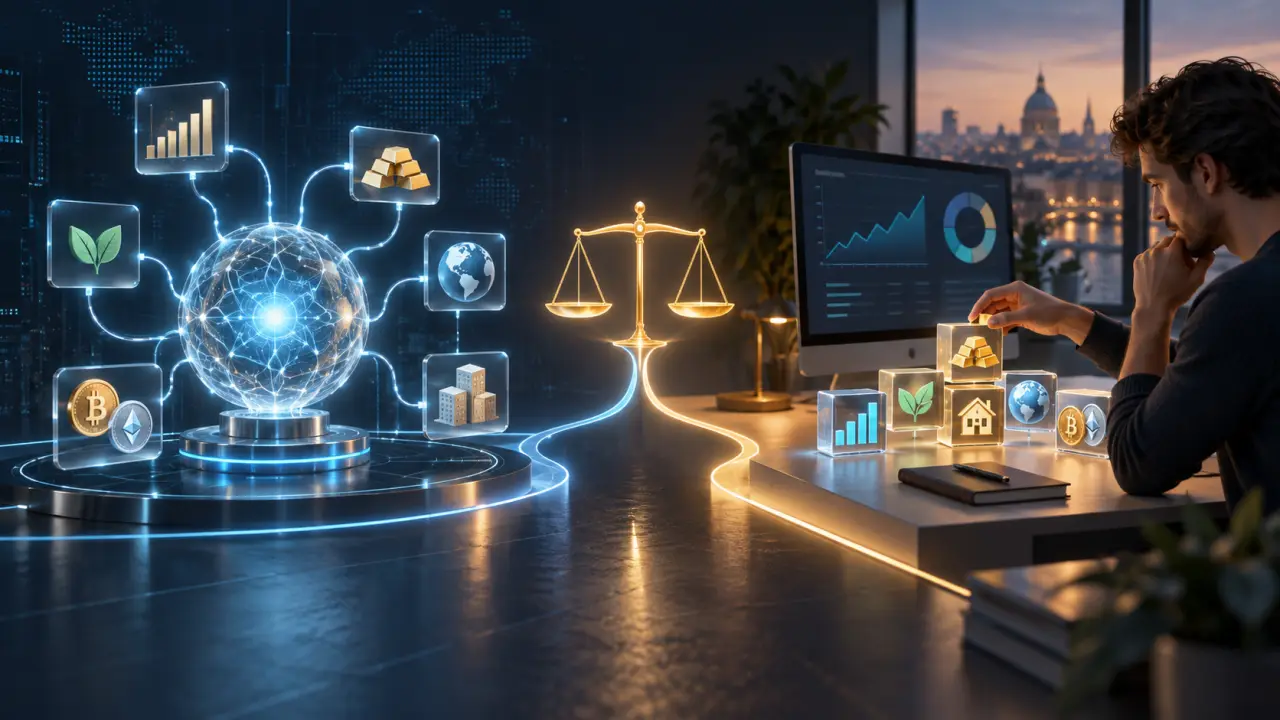 Graphique financier holographique illustrant un portefeuille d’investissement automatisé